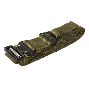 Tactical belt with metal quick-release buckle, durable military webbing for men.
