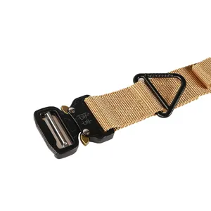 Men tactical belt with metal cobra buckle and durable nylon webbing for outdoor sports.