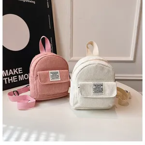 Mini corduroy backpack set for women in pink and white minimalist casual fashion style