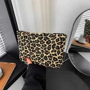 Damen Leopardenmuster Kosmetiktasche Große Kapazität Jacquard Make-up Beutel Mode Reißverschluss Reise Clutch Bag