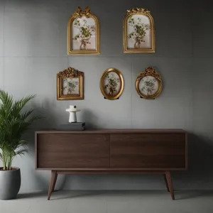 Elegantes Set europäischer Vintage-Fotorahmen aus goldenem Harz an einer grauen Wand