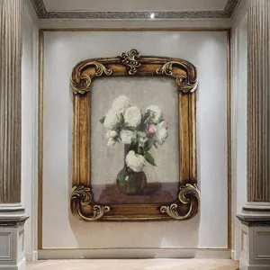Antique gold resin picture frame with classical carving in luxury interior setting