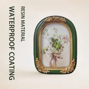 French Vintage Resin Photo Frame Gold Rose Relief Arch Picture Frame Luxury Tabletop Waterproof Home Decor Art Painting Frame
