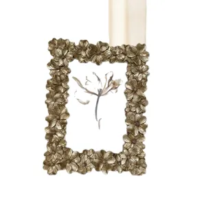 Vintage resin picture frame with 3D floral relief design and hanging ribbon for home decor