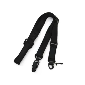 Black tactical rifle sling, durable nylon multi-mission single point strap for outdoor gear.
