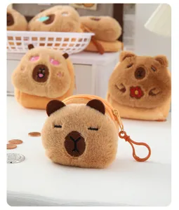 Detailed macro view of plush capybara coin purses featuring cute expressions and zipper clips