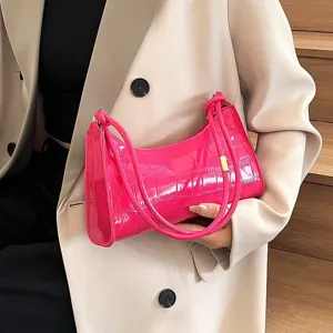 Women Fashion PU Leather Underarm Bag Stone Pattern Baguette Bag Single Shoulder Bag With Knot Strap Casual Handbag