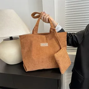 Bolso Tote de Pana de Gran Capacidad para Mujer Bolso de Hombro de Estilo Urbano Minimalista Bolso de Mano Casual Con Bolsa Pequeña Tela Suave