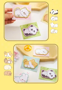 Detailed macro view of cute animal shaped sticky notes including panda and cat designs