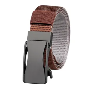 Men's dual-color woven nylon belt with black automatic rotating buckle for outdoor workwear