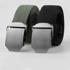 Ceinture Tissée en Polyester Coton pour Hommes Boucle Automatique en Alliage Lisse Ceinture en Toile pour Pantalons Cargo Outdoor Workwear