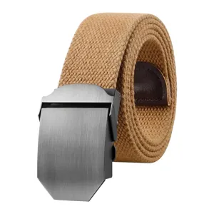 Ceinture en toile kaki pour hommes avec boucle automatique en métal brossé solide