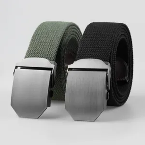 Ceinture en toile tressée pour hommes avec boucle automatique en vert et noir