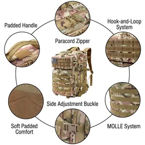 45L military tactical camouflage backpack with MOLLE system for hiking and camping use