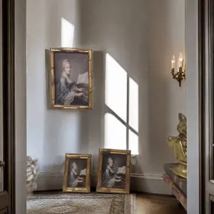 Europäischer Vintage Bilderrahmen mit klassischem Kunstporträt, elegantes Golddesign für Wanddeko.
