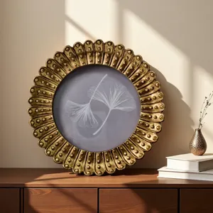 Cadre Photo Classique Européen en Résine Or Rétro Relief Sculpté de Table Cadre Photo Luxe Feuille de Ginkgo Ornement de Bureau Décoration Maison
