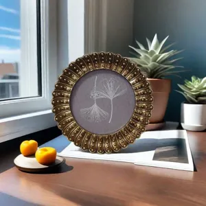 Cadre photo rond vintage en résine pour décoration de table, cadre de luxe avec broderie de ginkgo