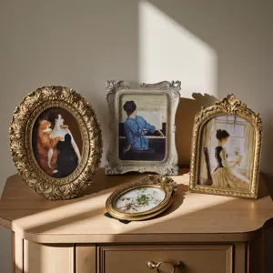 Victorian vintage carved resin photo frame gold luxury tabletop picture frame for home decor
