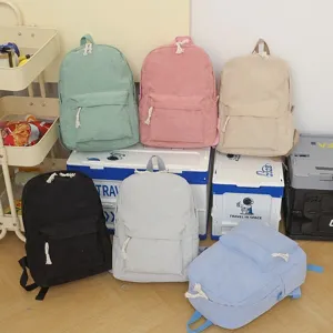 Mochila de Pana Estilo Coreano para Mujer Gran Capacidad Bolso Escolar Simple Color Sólido Casual Viaje