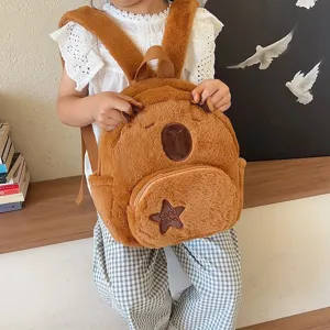 Simpatico Zaino in Peluche Capybara Cartone Animato per Bambine Zainetto Scolastico Casual a Forma di Animale Marrone