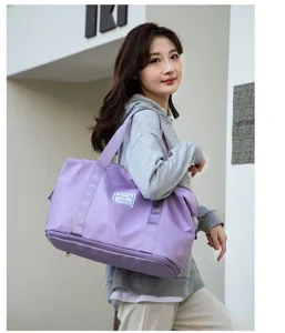 Bolsa de viaje morada de gran capacidad para mujer con separación en seco y húmedo