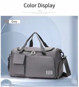 Gran bolsa de deporte y viaje gris con separación seco-húmedo y correa ajustable