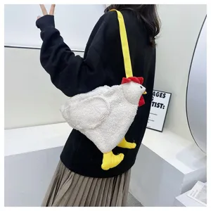 Detailansicht der süßen weißen Hähnchen-Plüschtasche für trendigen Soft-Girl-Style
