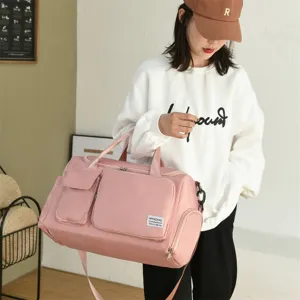Bolsa de deporte rosa de gran capacidad con compartimento húmedo para yoga y viajes