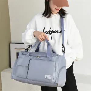Bolsa de viaje para fitness azul claro de gran capacidad con separación húmedo/seco
