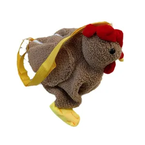 Süße Cartoon Plüsch braune Huhn Umhängetasche mit rotem Kamm und gelbem Gurt