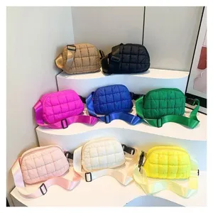 Bolso de Pecho de Cuero PU Acolchado a Cuadros de Moda Coreana para Mujer Riñonera Multifuncional Versátil Bolso de Hombro