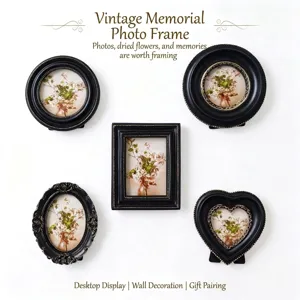 Vintage black and gold photo frame set with oval, square and heart shapes