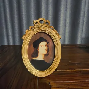 European Court Style Vintage Gold Resin Photo Frame Relief Ribbon Floral Oval Picture Frame For Wall Tabletop Decor