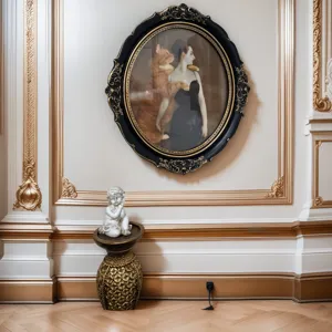 Cadre photo ovale vintage noir et or en résine baroque pour décoration murale de luxe