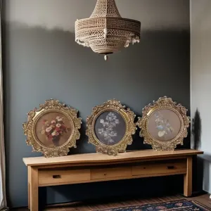 French Vintage Baroque Round Resin Photo Frame Classical Floral Print Carved Relief Decorative Wall Tabletop Picture Frame