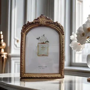 Vintage gold photo frame 6x8 inches, European embossed antique tabletop decorative ornament.