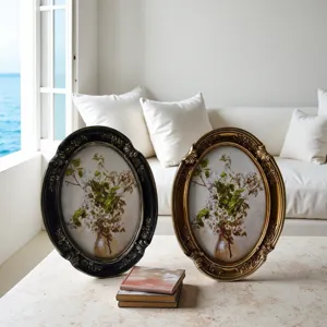 Vintage Resin Oval Picture Frame Palace Carved Desktop Photo Frame For Home Table Decor Antique Elegant Display Art Frame