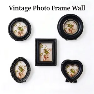 American Vintage Distressed Resin Photo Frame Black Gold Embossed Baroque Picture Frame Heart Oval Round Square Desktop Wall Decor