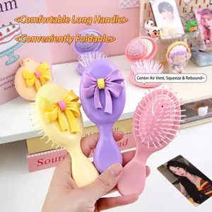 Brosse à cheveux de massage à coussin d'air kawaii avec nœud et peigne à miroir