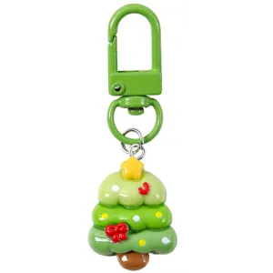 Cute cartoon Christmas tree keychain with green lobster clasp for bag decoration