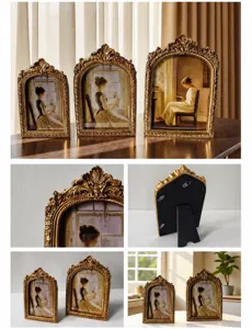 European retro resin photo frame tabletop vintage gold relief picture frame for home decor