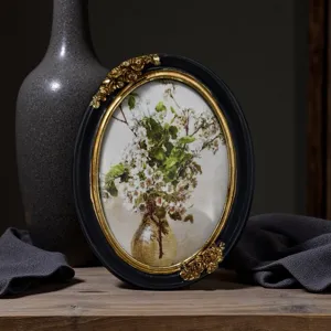 Cadre photo ovale vintage cadre decoratif retro or et noir decoration de table salon