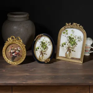 Cadre Photo Vintage en Résine Style Européen Sculpté Support de Table Cadre Photo Décoratif Maison Salon Chambre Décoration de Bureau