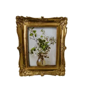 Vintage gold resin photo frame baroque style picture frame tabletop wall hanging home decor.