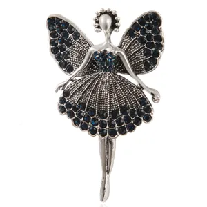 Elegant Alloy Rhinestone Dancer Brooch With Butterfly Wings Vintage Fairy Dancing Girl Lapel Pin For Women Party Fashion Accessory