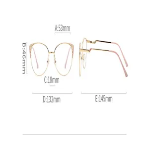 Dimensiones detalladas gafas cat eye de metal: ancho 53mm, alto 46mm, patilla 145mm