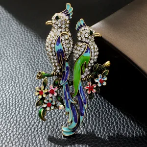 Elegante Broche de Pájaro de Esmalte para Mujer Aleación de Zinc Diamantes de Imitación Fénix Pavo Real Pin para Abrigo de Invierno Joyería Regalo