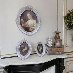 French vintage rococo carved oval picture frame with exquisite gold trim resin design.
