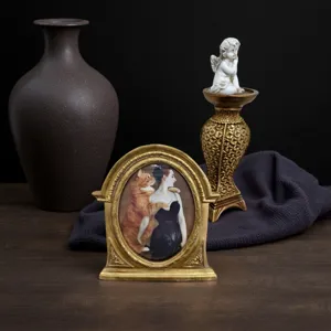 Vintage European style resin photo frame featuring intricate hand-carved golden floral details