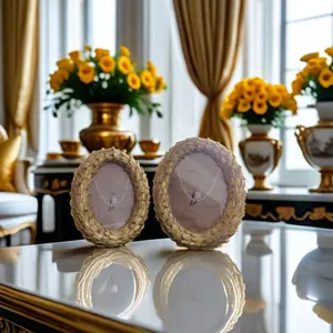 Retro gold resin picture frame detail, elegant oval decorative photo holder for home decor.